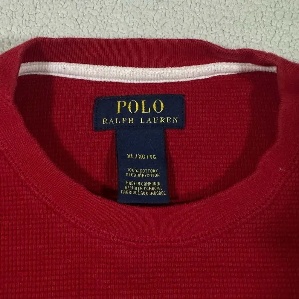 Polo Ralph Lauren XL Red Waffle Thermal Long Sleeve Shirt Pony Logo 100% Cotton